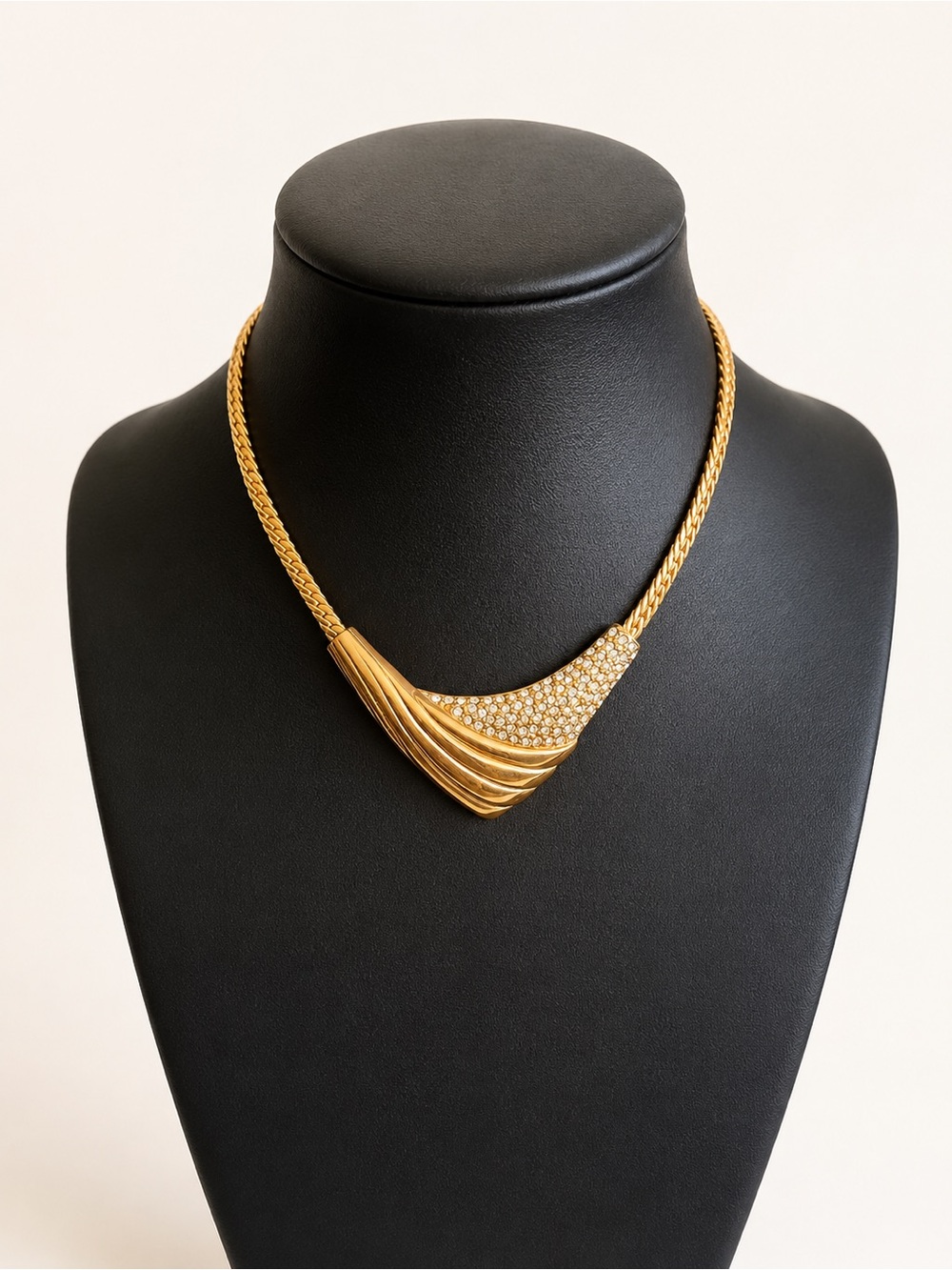Elegant Statement Monet Gold and Clear Crystal Draped Collar Necklace
